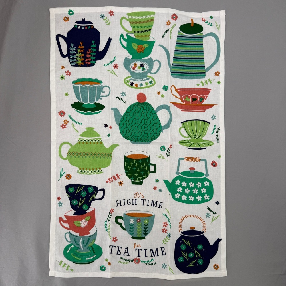 Now Designs "It's High Time for Tea Time" Cotton Kitchen Dish Towel Teacups